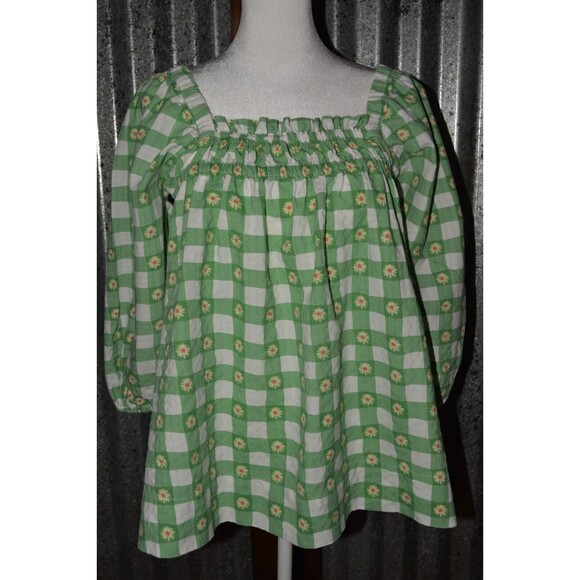 Dip Women's Peasant Top Shirt Green Daisy Sz Med Cute!!! - Picture 1 of 5